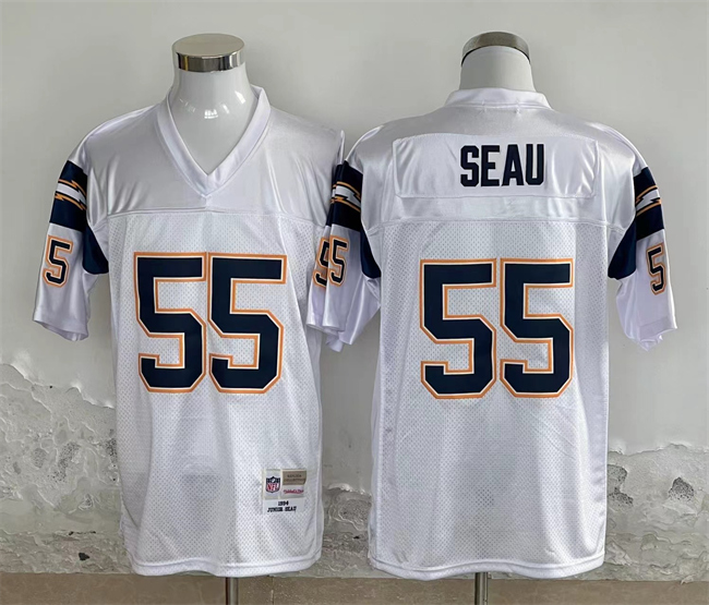 Men's Los Angeles Chargers #55 Junior Seau White Throwback Football Stitched Jersey